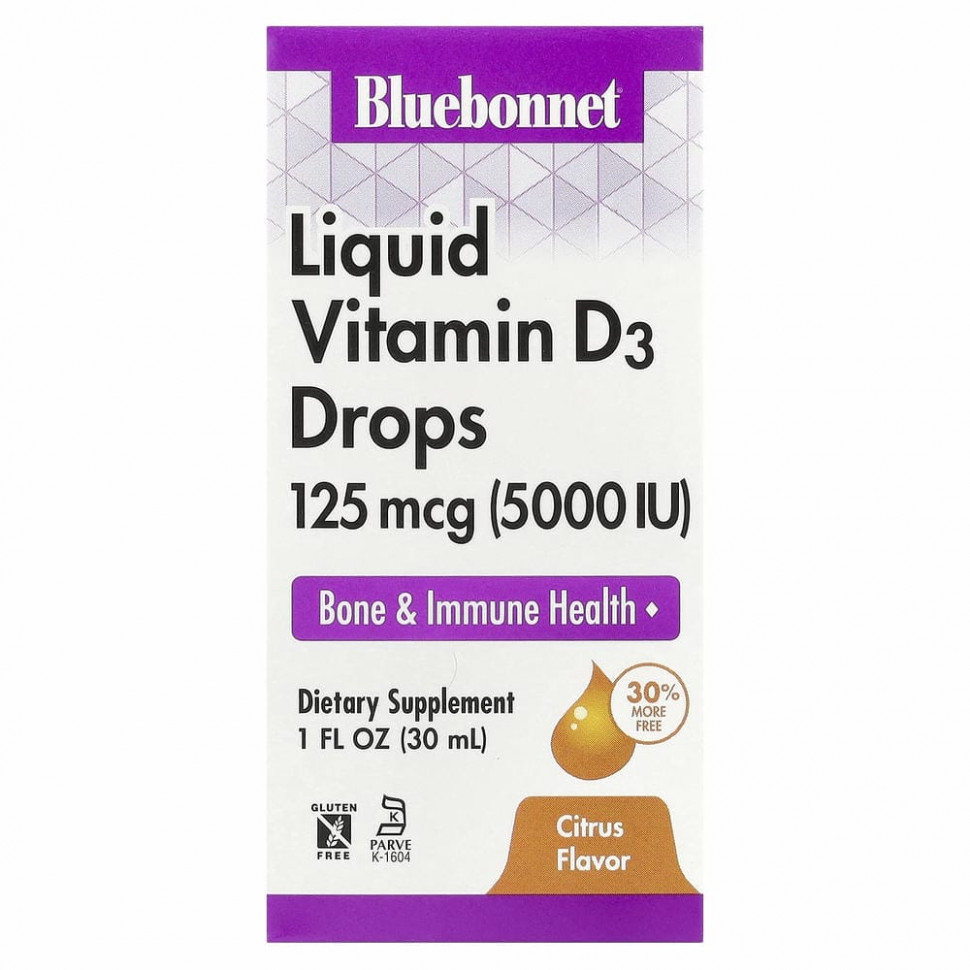 Bluebonnet Nutrition, капли витамина D3, с натуральным цитрусовым вкусом, 5000 МЕ, 30 мл (1 жидкая унция) Блубоннэт Нутришен BLB-00378