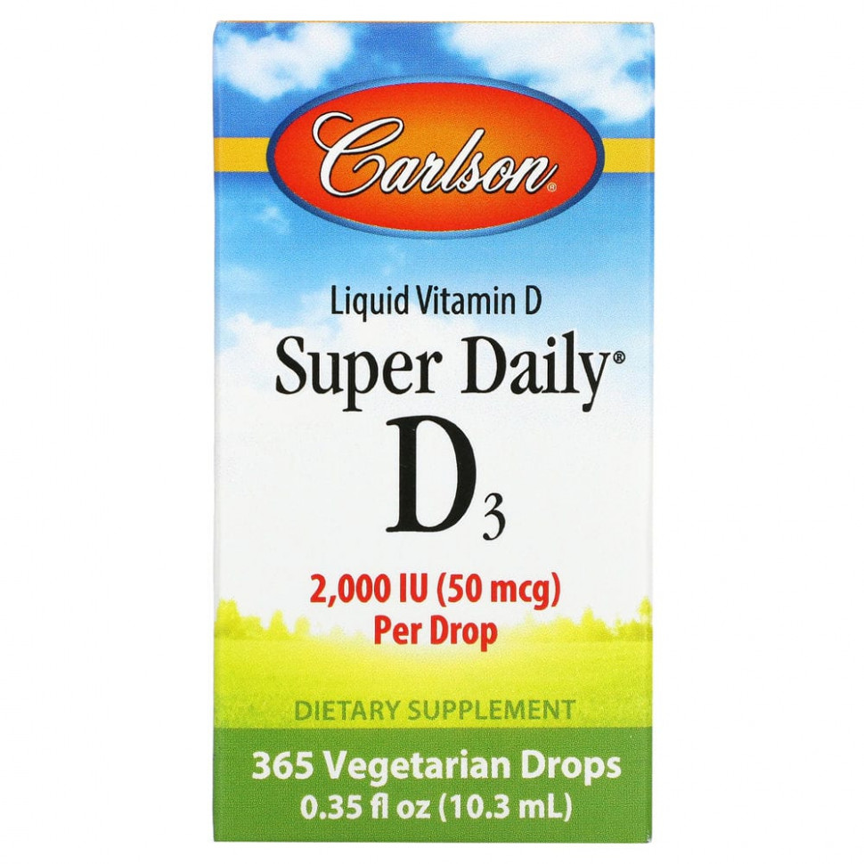 Carlson Labs, Super Daily D3, витамин D3, 50 мкг (2000 МЕ), 10,3 мл (0,35 жидк. унций) Карлсон Лэбс CAR-01280