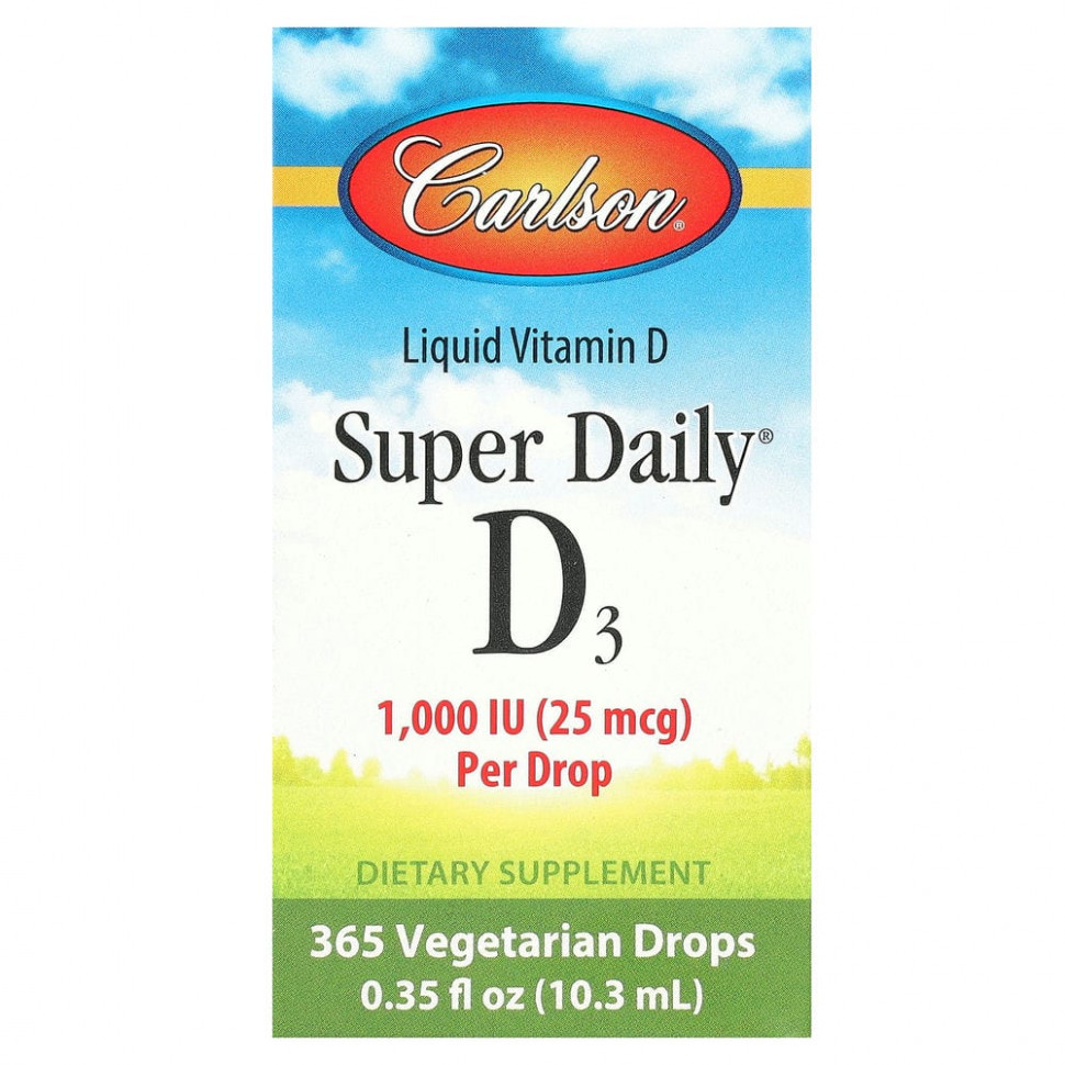Carlson Labs, Super Daily D3, 1000 МЕ, 10,3 мл (0,35 жидк. унции) Карлсон Лэбс CAR-01270