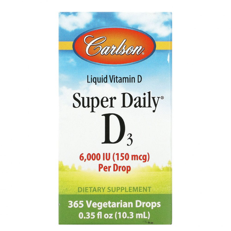 Carlson Labs, Super Daily D3, 150 мкг (6000 МЕ), 10,3 мл (0,35 жидкой унции) Карлсон Лэбс CAR-12000