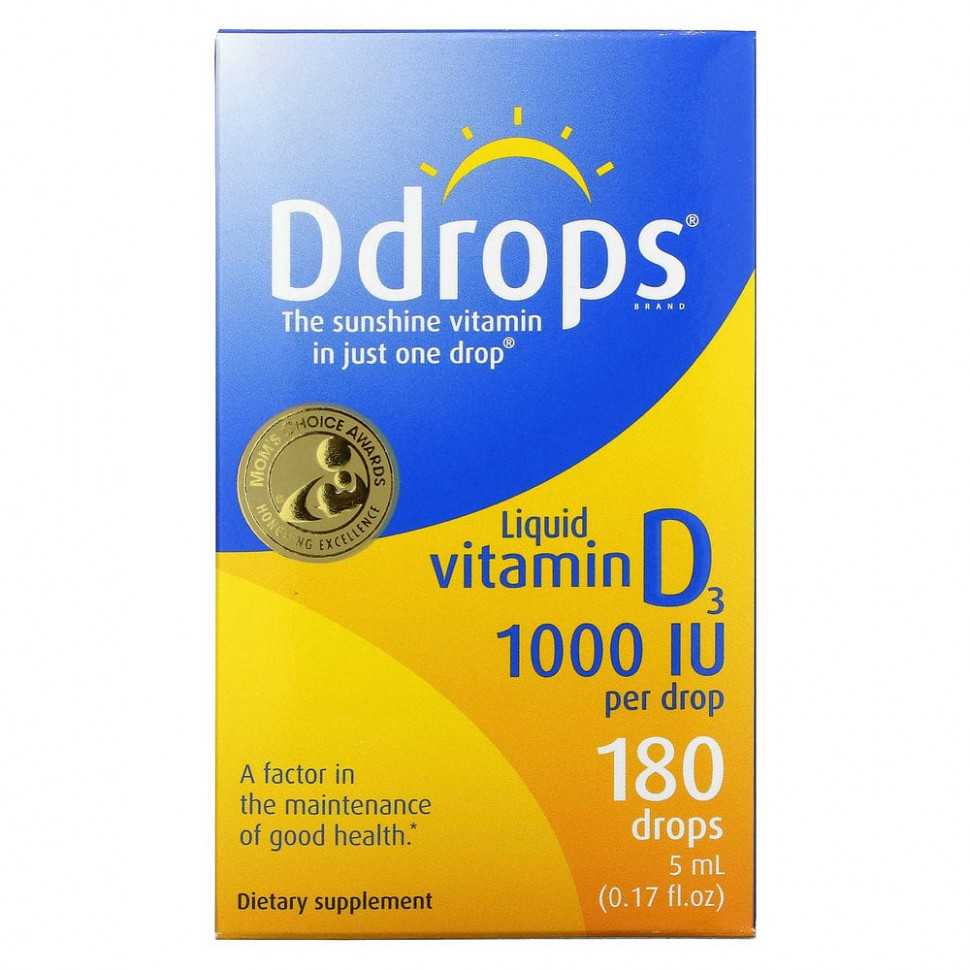 Ddrops, Жидкий витамин D3, 1000 МЕ, 0,17 жидких унций (5 мл) Ддробс DDP-00005