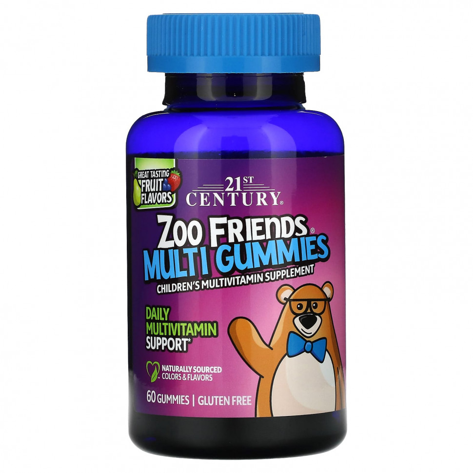 21st Century, Zoo Friends, мультивитамины, фрукты, 60 жевательных таблеток CEN-27619