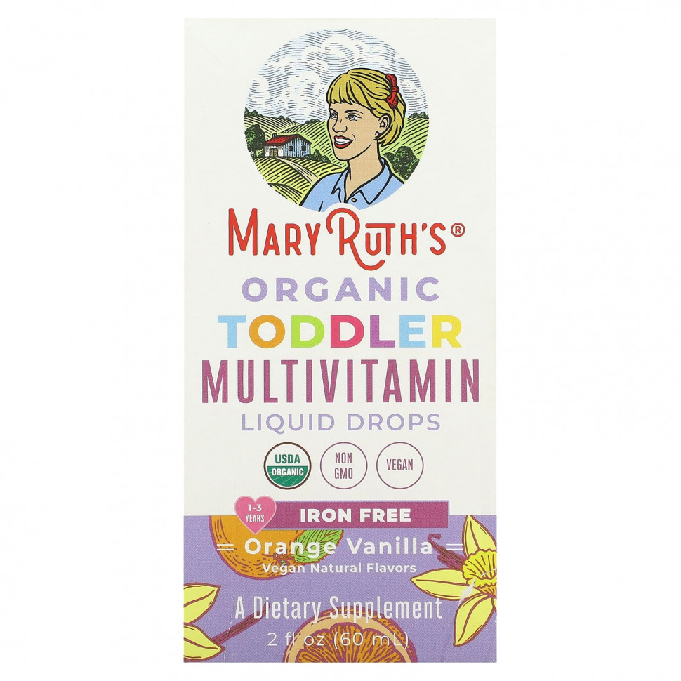 MaryRuth Organics, Органические мультивитаминные жидкие капли для малышей, для детей от 1 до 3 лет, с апельсином и ванилью, 60 мл (2 жидк. Унции) MRO-62057