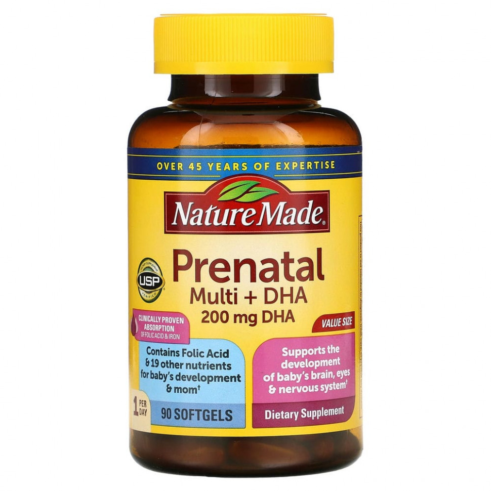 Nature Made, Prenatal Multi + DHA(ДГК), 90 капсул Натуре Маде NDM-02749
