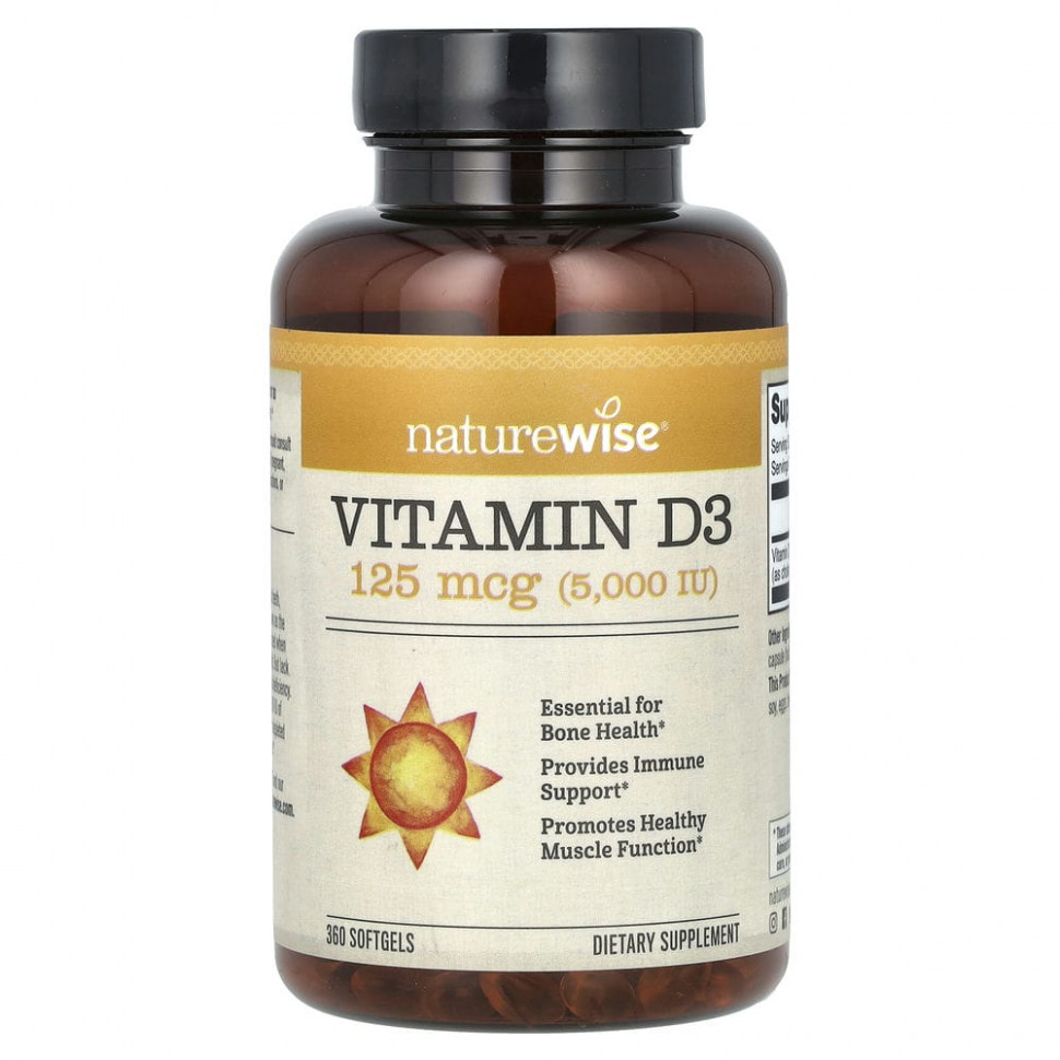 NatureWise, витамин D3, 125 мкг (5000 МЕ), 360 капсул Натуревизе NTW-00604