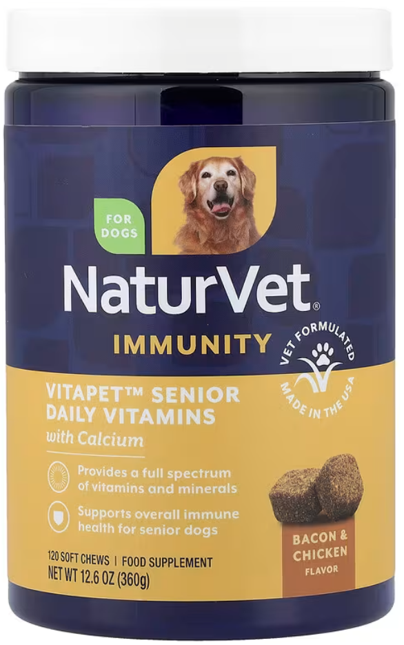 NaturVet, VitaPet Senior, ежедневные витамины и глюкозамин для собак, 120 жевательных таблеток, 360 г (12,6 унции) НатурВет VET-00548