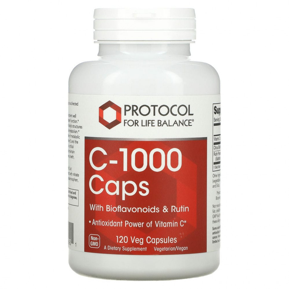 Protocol for Life Balance, C-1000 в капсулах с биофлавоноидами и рутином, 120 растительных капсул Протокол Фор Лифе Балансе PRT-10690
