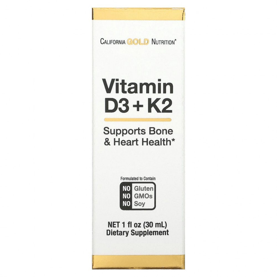 California Gold Nutrition, витамины D3 и K2, 25 мкг (1000 МЕ), 30 мл (1 жидк. унция) CGN-02049