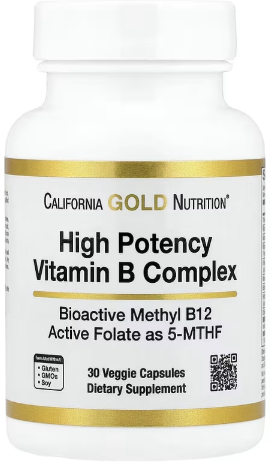 California Gold Nutrition, высокоэффективный комплекс витаминов группы B с метилфолатом и метилом B12, 30 растительных капсул Lake Avenue Nutrition LKN-02089
