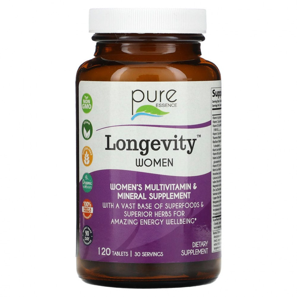 Pure Essence, Longevity добавка для женщин, 120 таблеток Пуре Есеенс PUR-01402