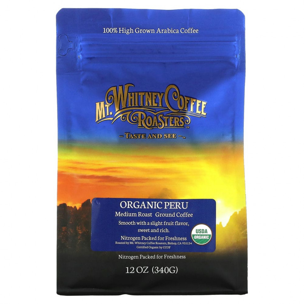 Mt. Whitney Coffee Roasters, Organic Peru, молотый кофе, средней обжарки, 340 г (12 унций) Мт Уитни Коффее Роастерс MWC-00401