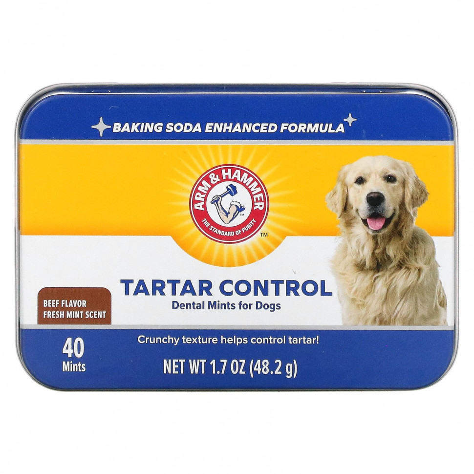 Arm & Hammer, Tartar Control Dental Mints для собак, аромат свежей мяты, говядина, 40 мят ARH-77472