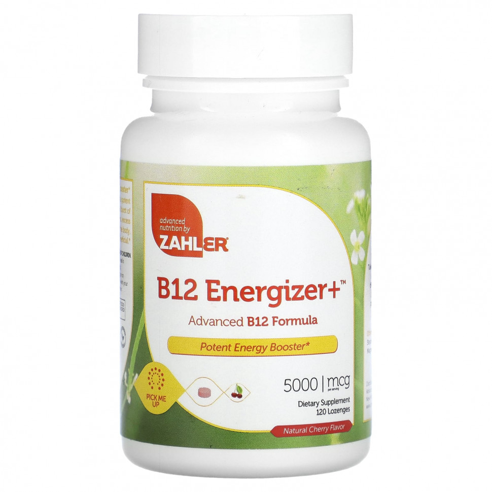 Zahler, B12 Energizer +, улучшенная формула витамина B12, натуральная вишня, 5000 мкг, 120 пастилок ZAH-08099