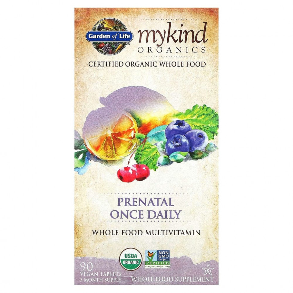 Garden of Life, MyKind Organics, пренатальные мультивитамины, одна таблетка в день, 90 веганских таблеток Гарден оф Лайф GOL-11857