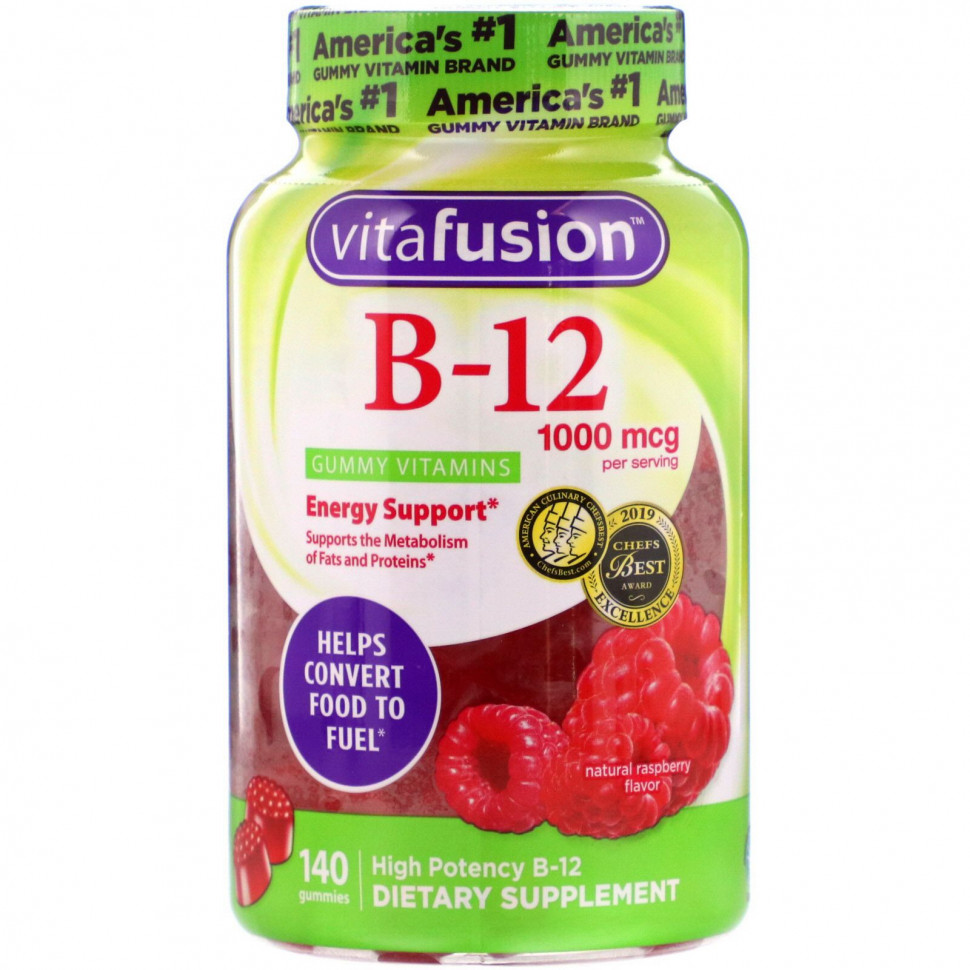 VitaFusion, B12, натуральный вкус малины, 500 мкг, 140 жевательных таблеток ВитаФьюжен VFU-27097
