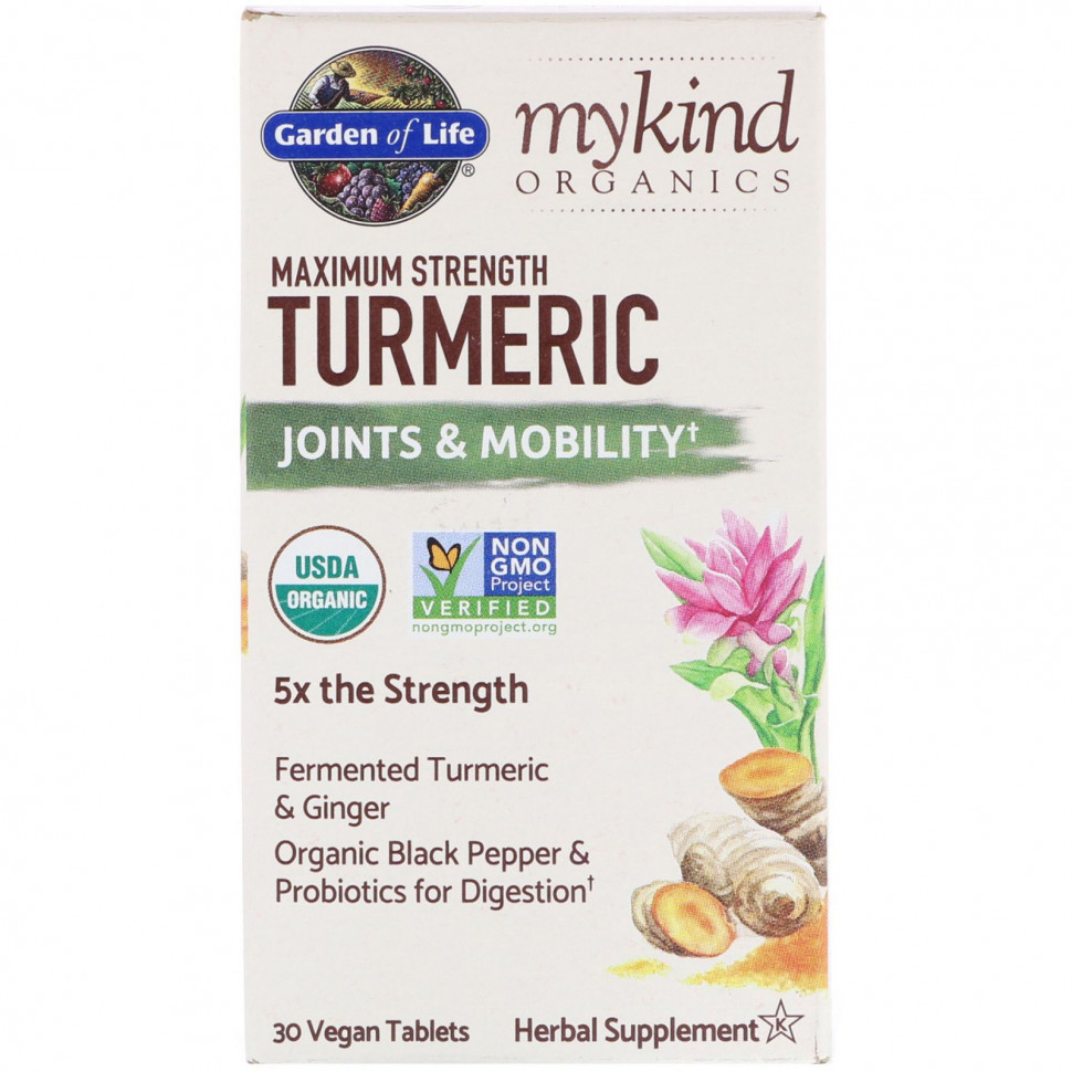 Garden of Life, MyKind Organics, Maximum Strength, Turmeric, Joints & Mobility, 30 Vegan Tablets Гарден оф Лайф GOL-12191