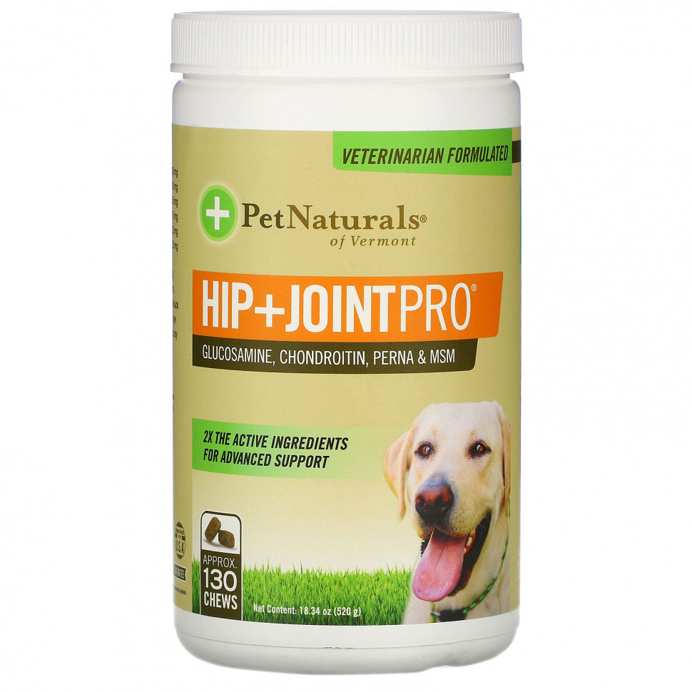 Pet Naturals of Vermont, Hip + Joint Pro, добавка для собак, 130 жевательных таблеток, 520 г (18,34 унции) Пэт Нэчуралс оф Вермонт PEN-00781