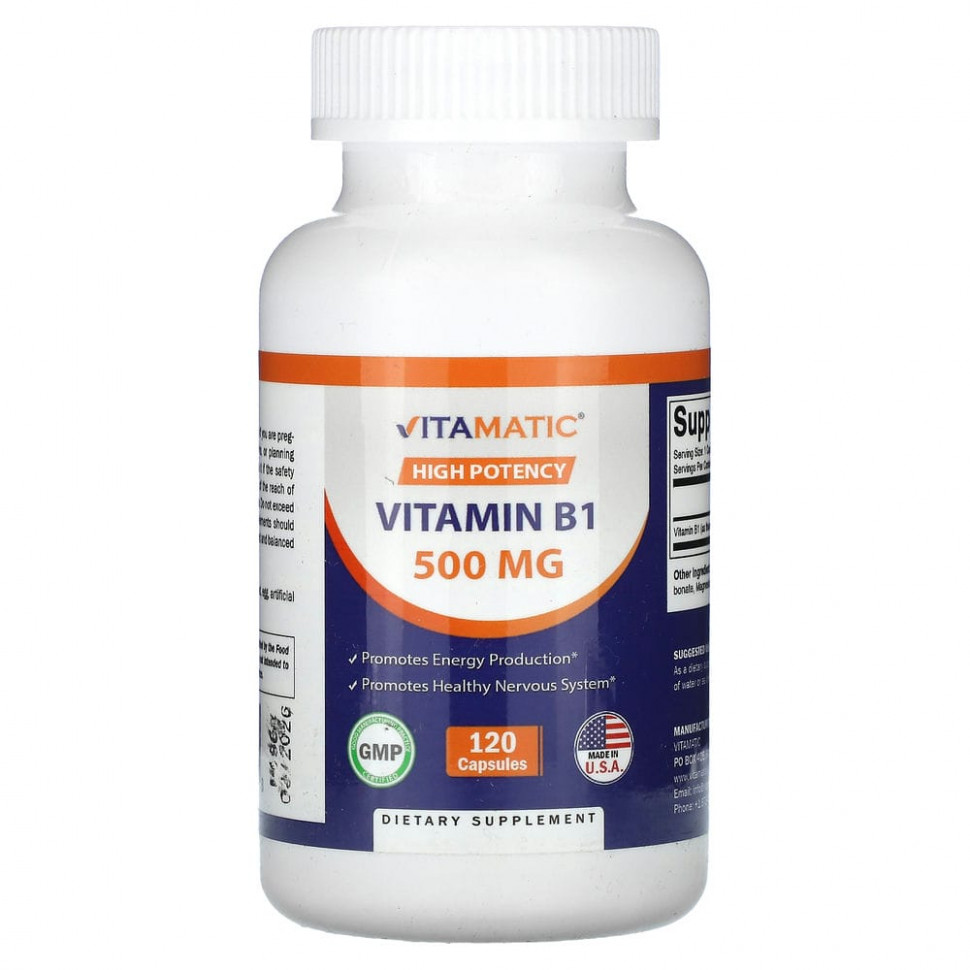 Vitamatic, High Potency, витамин B1, 500 мг, 120 капсул VMC-80099