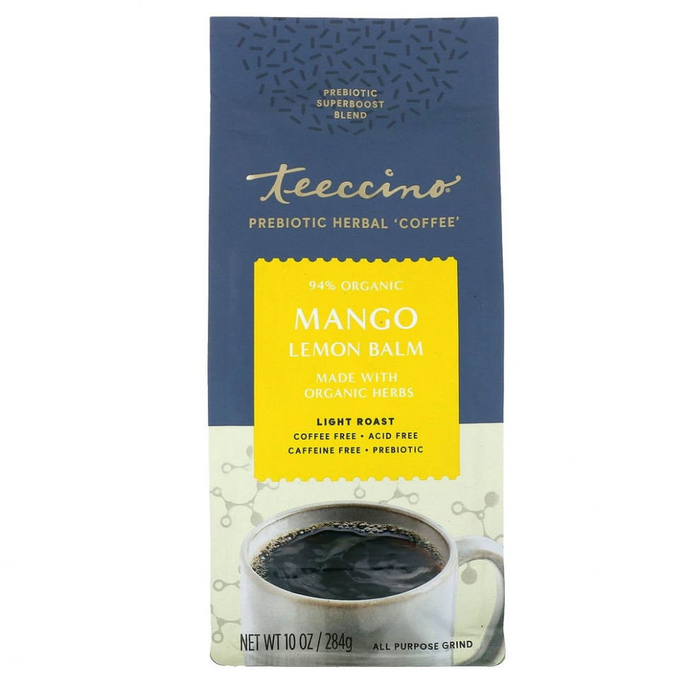 Teeccino, Prebiotic Herbal Coffee, мелисса с манго и лимоном, легкая обжарка, без кофеина, 284 г (10 унций) Теессино TEE-86030