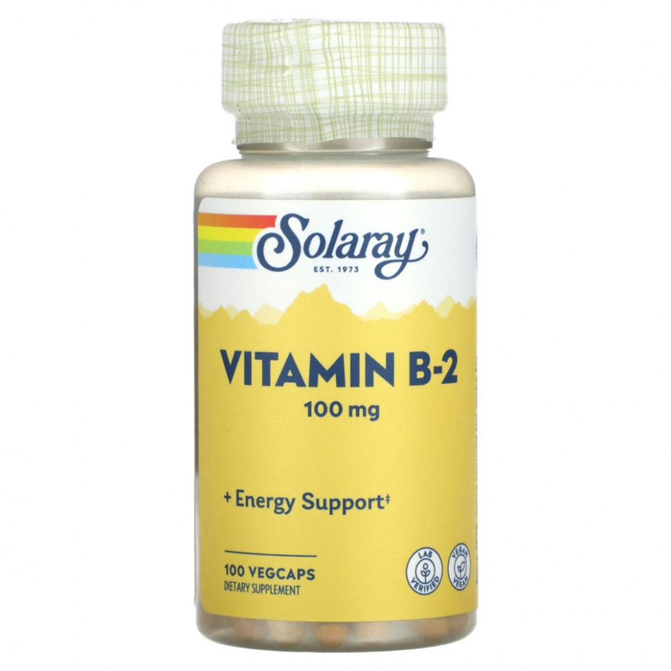 Solaray, Витамин B2, 100 мг, 100 VEGCAPS Соларай SOR-04327
