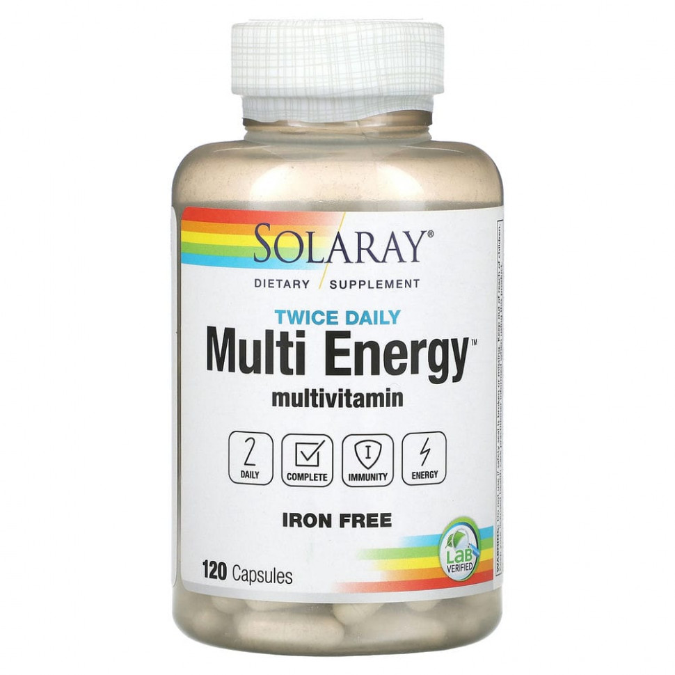 Solaray, Twice Daily, Multi Energy Multivitamin, Iron Free, 120 Capsules Соларай SOR-04745