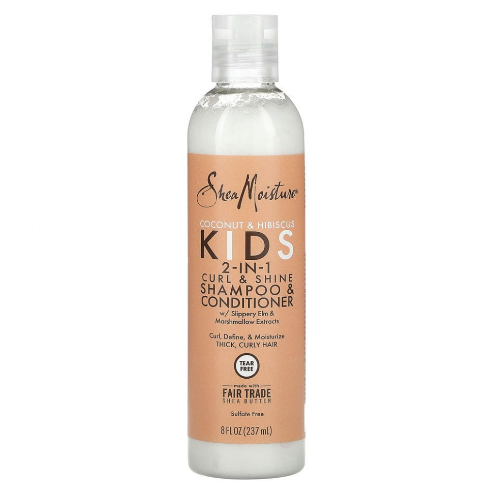 SheaMoisture, Детский шампунь и кондиционер для завивки и блеска 2-в-1, кокос и гибискус, 237 мл (8 жидк. Унций) SMT-90514