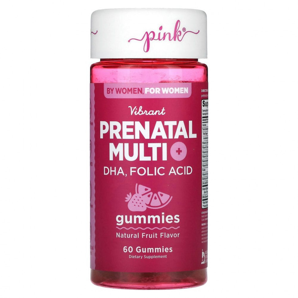 Pink, Vibrant Prenatal Multi + DHA, фолиевая кислота, натуральные фрукты, 60 жевательных таблеток PWK-11407