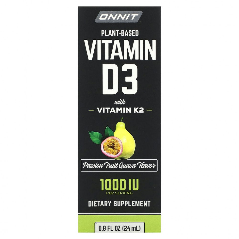 Onnit, Растительный витамин D3 с витамином K2, гуава из маракуйи, 1000 МЕ, 24 мл (0,8 жидк. Унции) Оннит ONT-01517