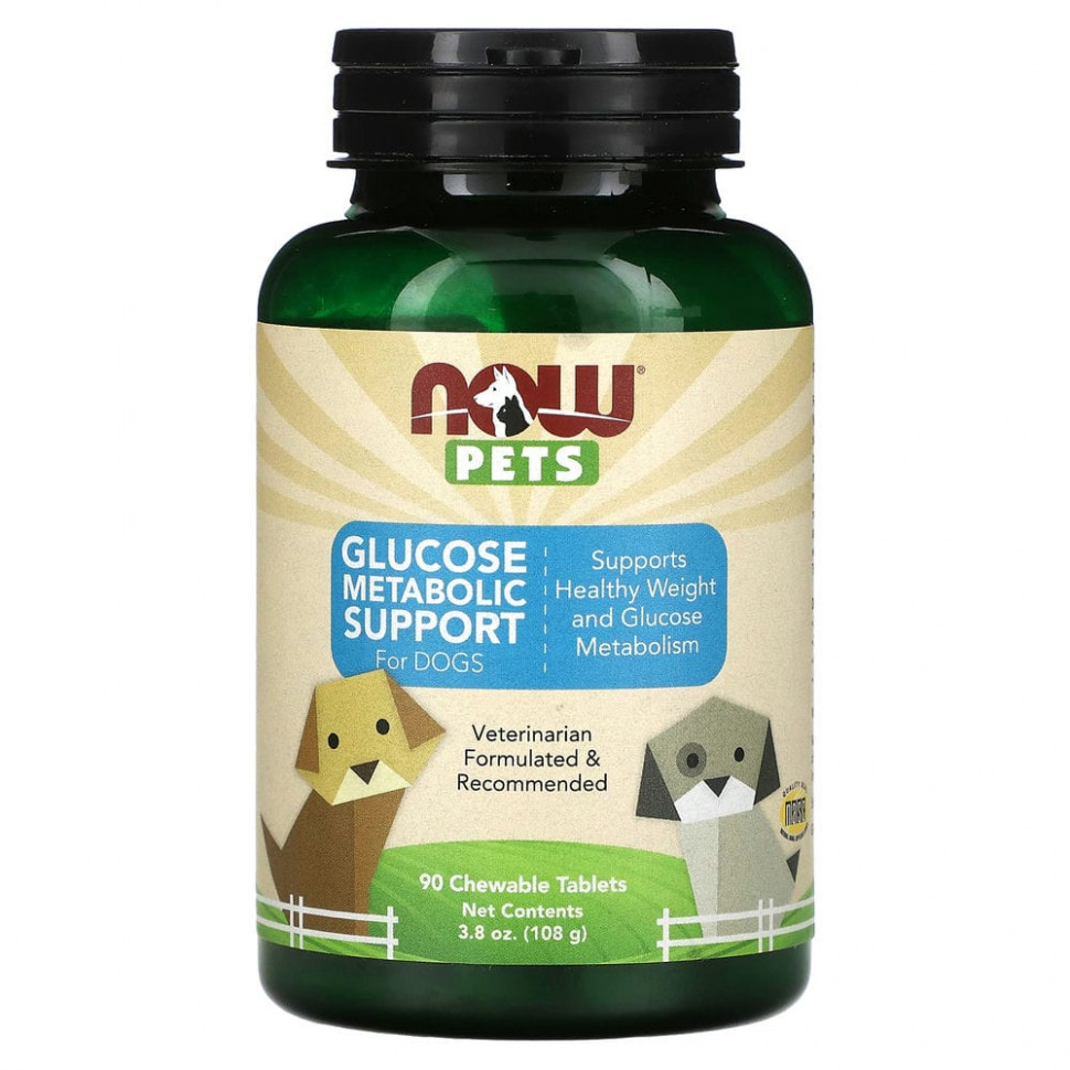 NOW Foods, Pets, поддержка метаболизма глюкозы, для собак, 90 жевательных таблеток NOW-04302