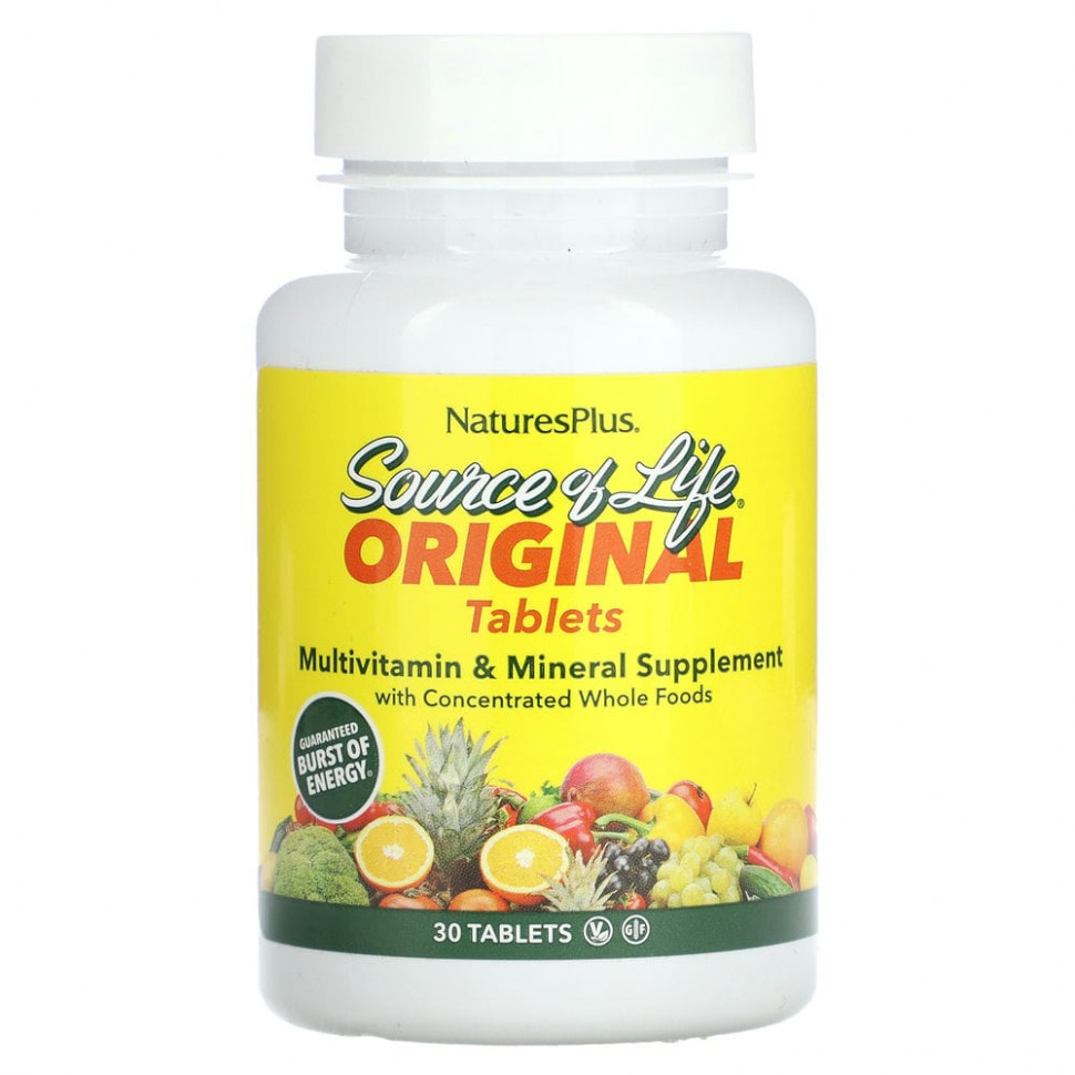 NaturesPlus, Source of Life, мультивитаминная и минеральная добавка с концентратами из цельных продуктов, 30 таблеток Натурес Плюс NAP-03056