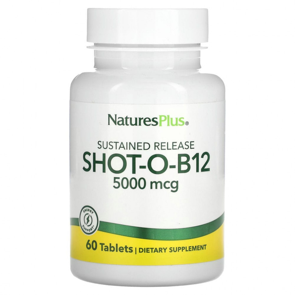 NaturesPlus, Shot-O-B12 с замедленным высвобождением, 5000 мкг, 60 таблеток Натурес Плюс NAP-01736