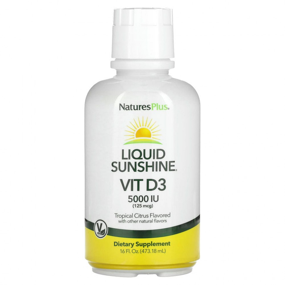 NaturesPlus, Liquid Sunshine, витамин D3, тропические цитрусы, 125 мкг (5000 МЕ), 473,18 мл (16 жидк. Унций) Натурес Плюс NAP-10483