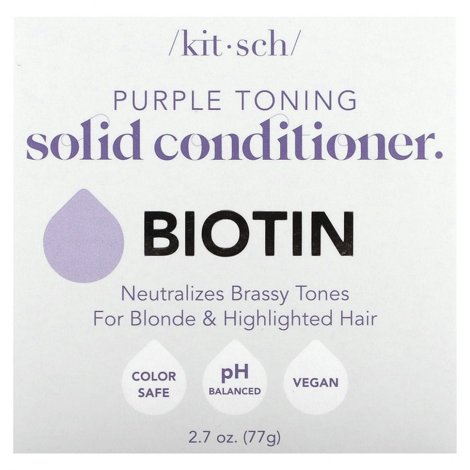 Kitsch, Purple Toning твердый кондиционер, биотин, цветы апельсина и жасмин, 77 г (2,7 унции) KTC-02984
