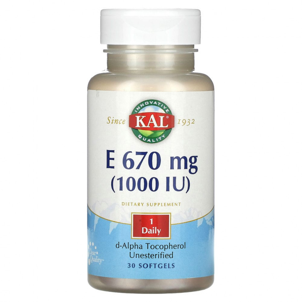 KAL, E, 670 мг (1000 МЕ), 30 мягких таблеток КАЛ CAL-65512