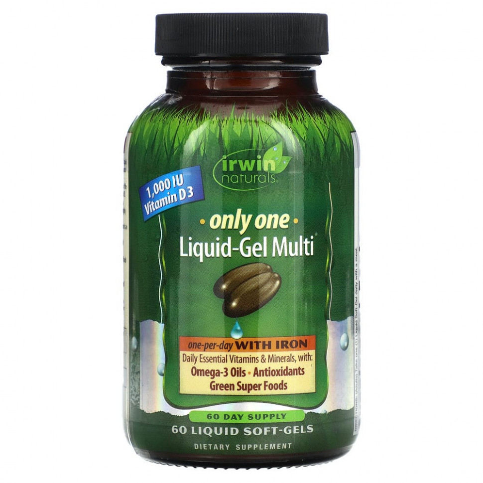 Irwin Naturals, Only One, мультивитамин в виде жидкого геля, с железом, 60 желатиновых капсул Ирвин Натуралс IRW-57738