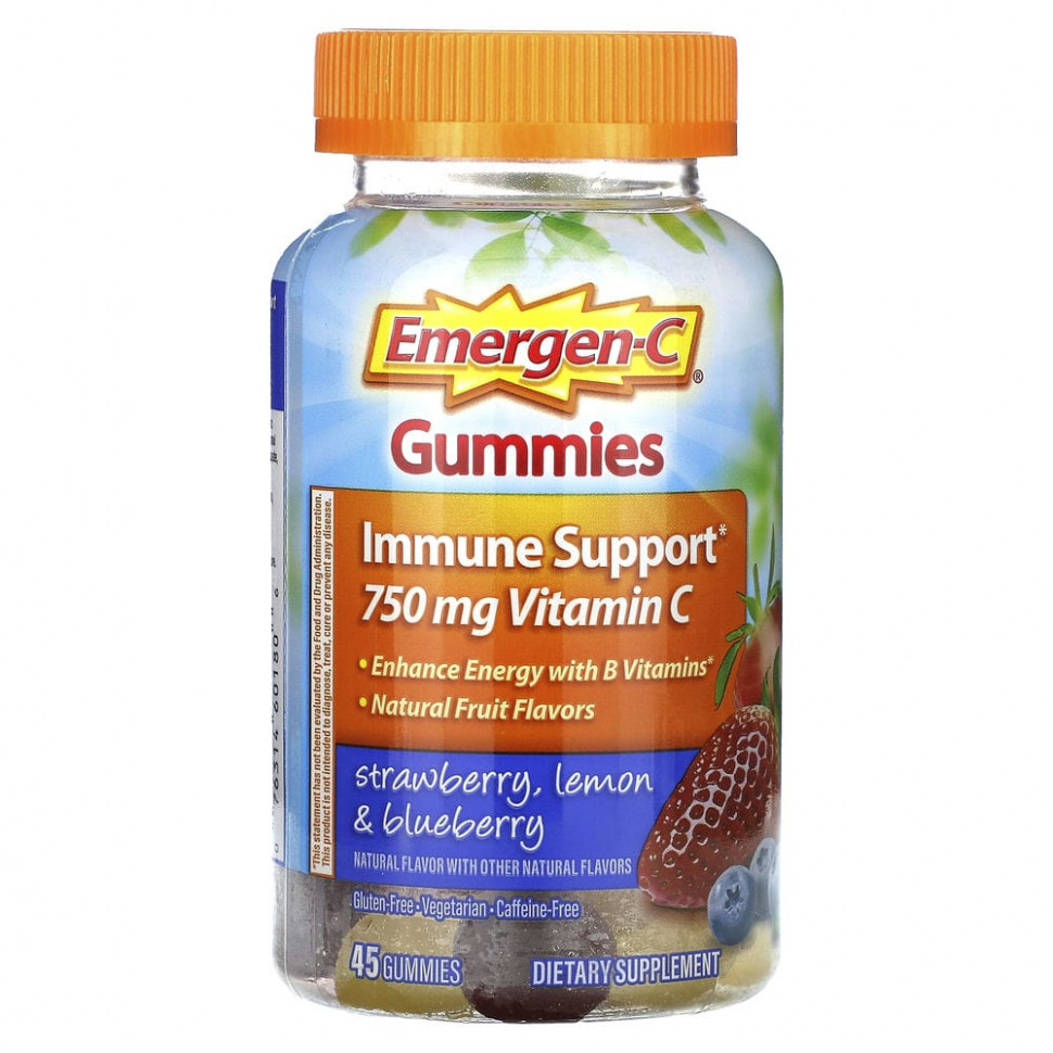Emergen-C, Жевательные таблетки для поддержки иммунитета, клубника, лимон и голубика, 45 жевательных таблеток Эмерген-С ALA-60180