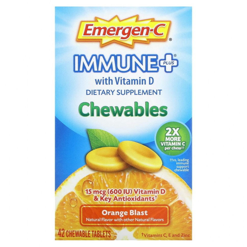 Emergen-C, Immune Plus, с витамином D, апельсиновый сок, 42 жевательные таблетки Эмерген-С ALA-10060