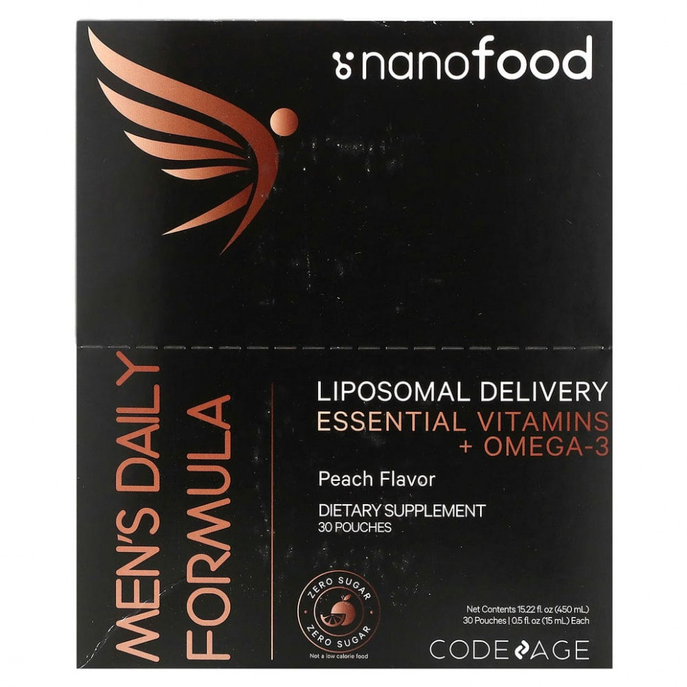 Codeage, Nanofood, липосомальная ежедневная формула для мужчин, персик, 30 пакетиков по 15 мл (0,5 жидк. Унции) AGE-12172