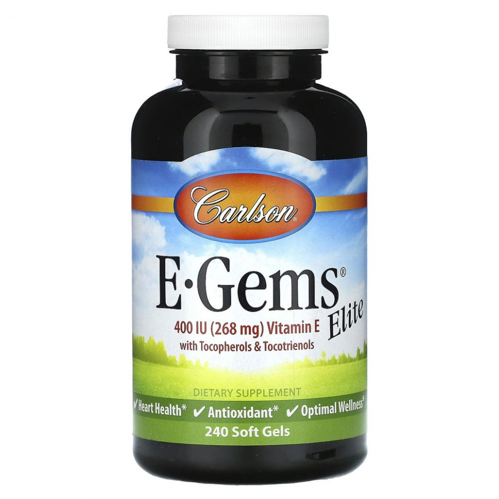 Carlson, E-Gems Elite, витамин E с токоферолами и токотриенолами, 268 мг (400 МЕ), 240 мягких таблеток CAR-00772