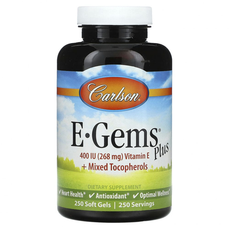 Carlson, E-Gems Plus, 268 мг (400 МЕ), 250 мягких таблеток CAR-00442