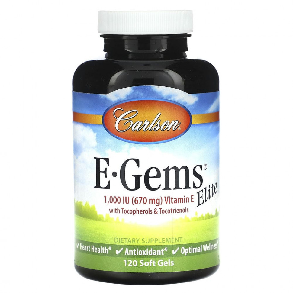 Carlson, E-Gems Elite, витамин E, 670 мг (1000 МЕ), 120 мягких таблеток CAR-00791