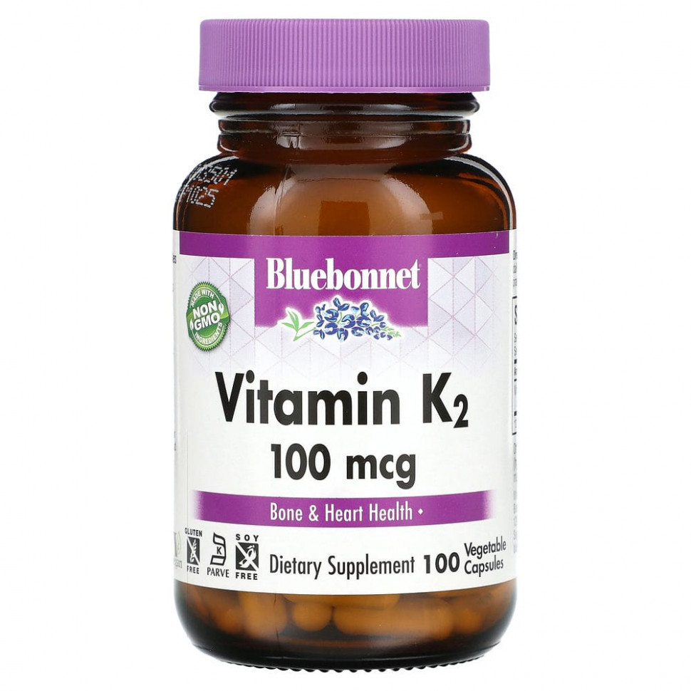 Bluebonnet Nutrition, Витамин K2, 100 мкг, 100 растительных капсул BLB-00653