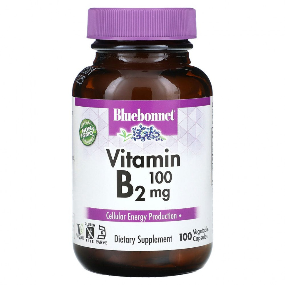 Bluebonnet Nutrition, Витамин B2, 100 мг, 100 растительных капсул BLB-00426