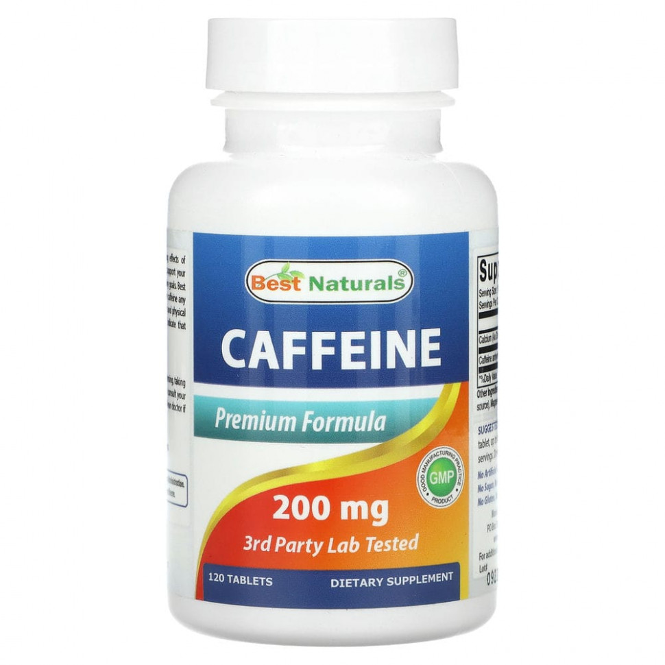 Best Naturals, Caffeine, 200 mg, 120 Tablets Бест Натуралс BNR-01498