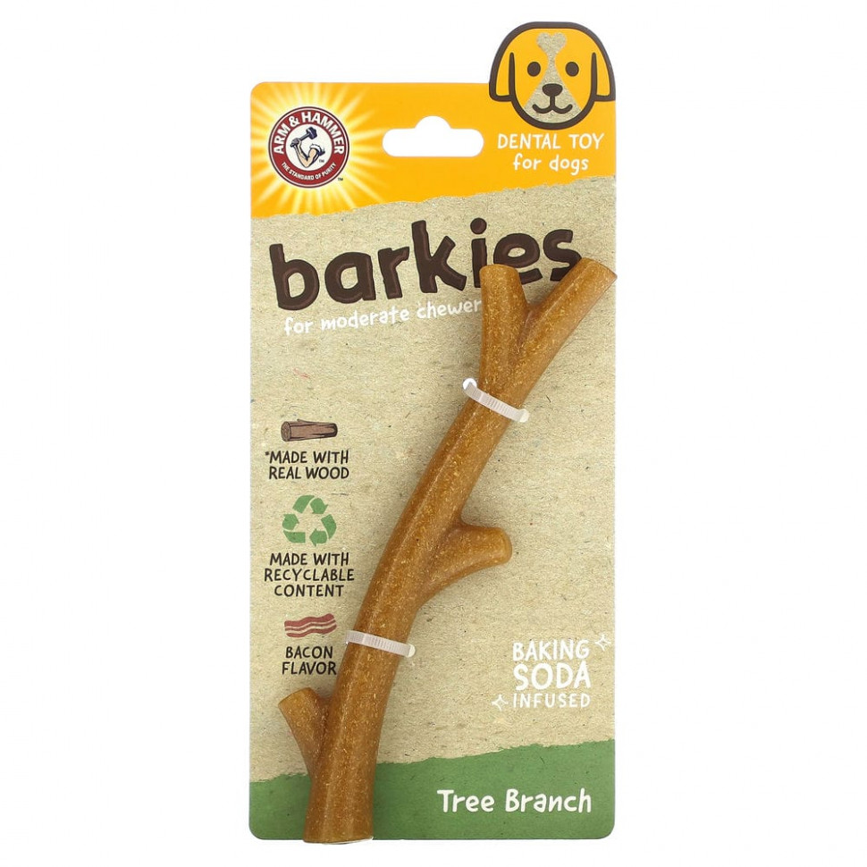 Arm & Hammer, Barkies for Moderate Chewers, стоматологическая игрушка для собак, ветка дерева, бекон, 1 игрушка Арм энд Хаммер ARH-96847