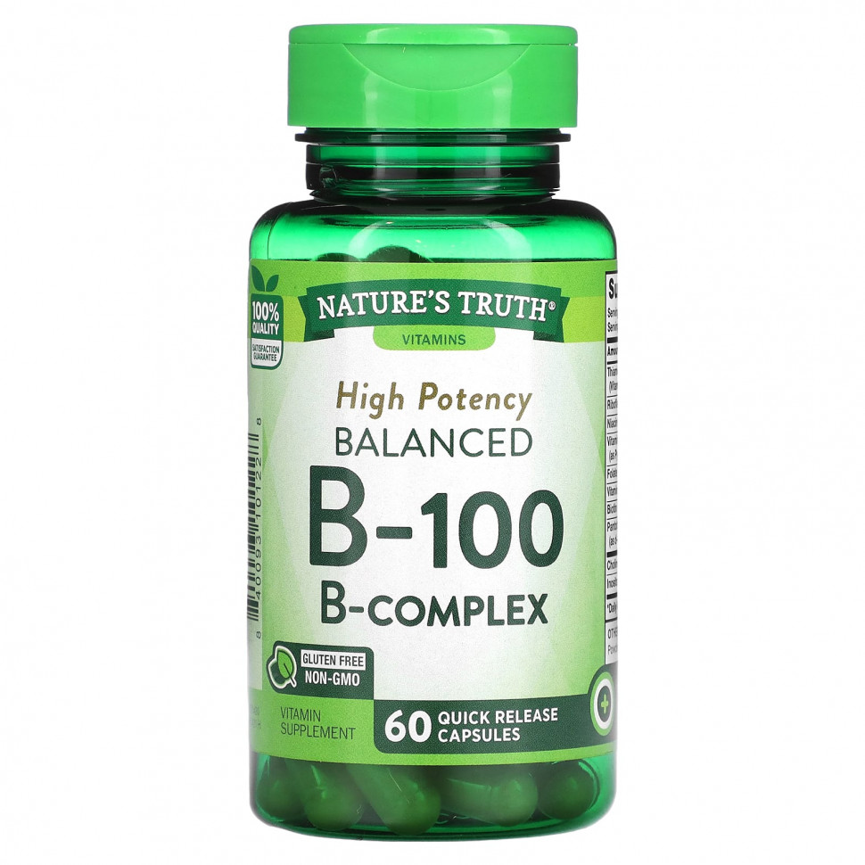 Nature's Truth, Balanced B-100, высокая эффективность, 60 капсул с быстрым высвобождением NTH-10122