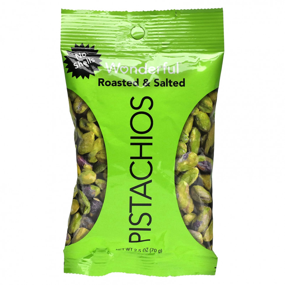 Wonderful Pistachios, Жареный и соленый, без скорлупы, 70 г (2,5 унции) WRP-91013