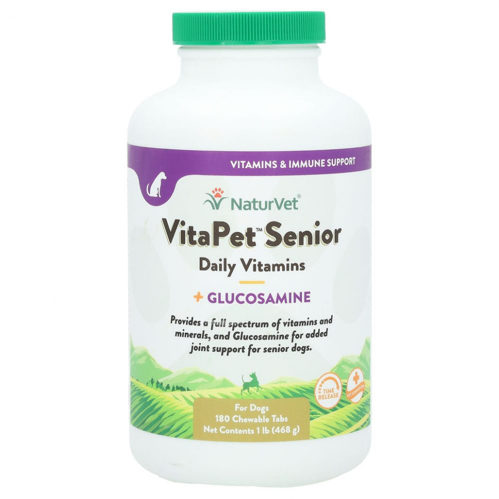 NaturVet, VitaPet Senior, ежедневные витамины и глюкозамин, для собак, 180 жевательных таблеток, 1 фунт (468 г) VET-03031