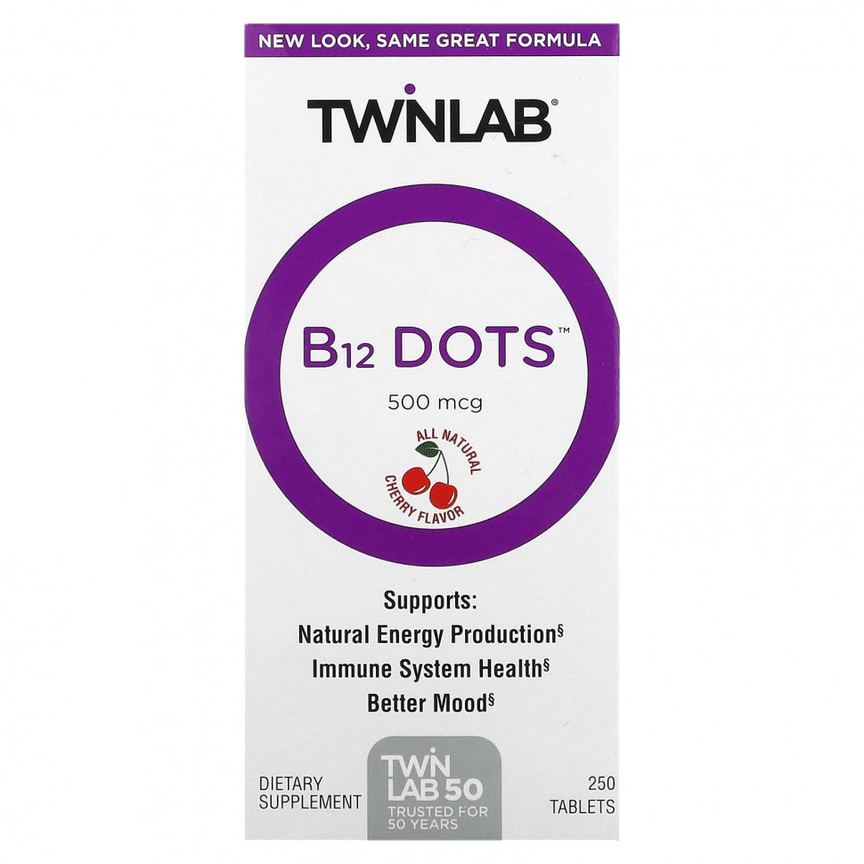 Twinlab, B-12 Dots, вишня, 500 мкг, 250 таблеток TWL-00609