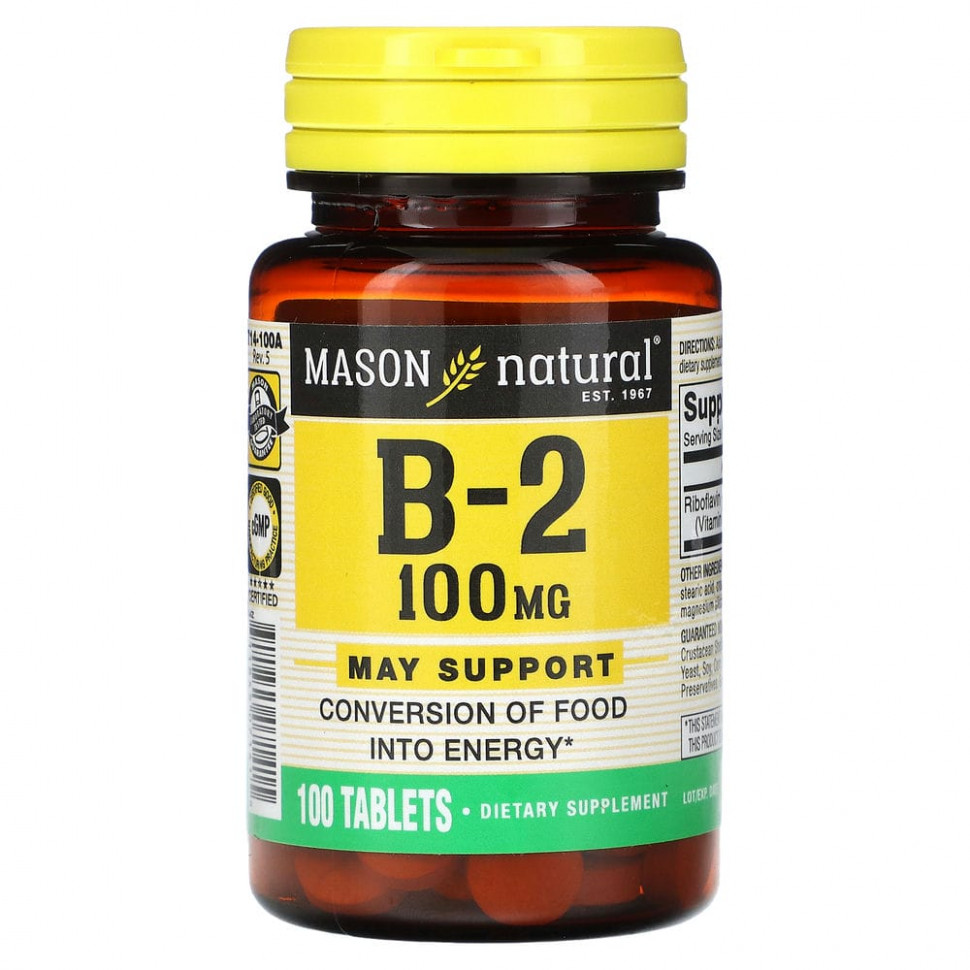 Mason Natural, Витамин B2, 100 мг, 100 таблеток MAV-07141
